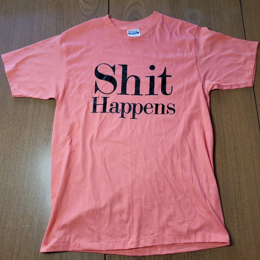 Vintage 80's Sh*t Happens 50/50 T-Shirt Size Large